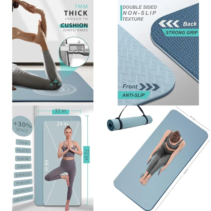 Yoga Mat Double-Sided Non Slip, 72'' x 32'' x 7mm - Extra Wide Thick Yoga Mat for Women Men,Professional TPE Yoga Mats for Home
Yoga Mat Double-Sided Non Slip, 72'' x 32'' x 7mm - Extra Wide Thick Yoga Mat for Women Men,Professional TPE Yoga Mats for Home