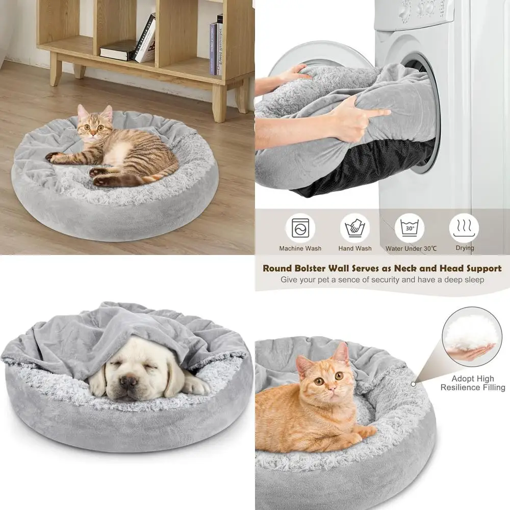 Cozy Hooded Donut Dog Bed for Small Pets, 23 Calming Anti-Anxiety Burrow with Washable Cover
Cozy Hooded Donut Dog Bed for Small Pets, 23 Calming Anti-Anxiety Burrow with Washable Cover