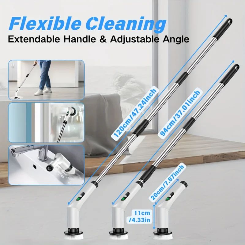 Electric rotary scrubber 9-in-1 bathroom kitchen cleaning kit with adjustable detachable extension handle for cleaning floors
Electric rotary scrubber 9-in-1 bathroom kitchen cleaning kit with adjustable detachable extension handle for cleaning floors