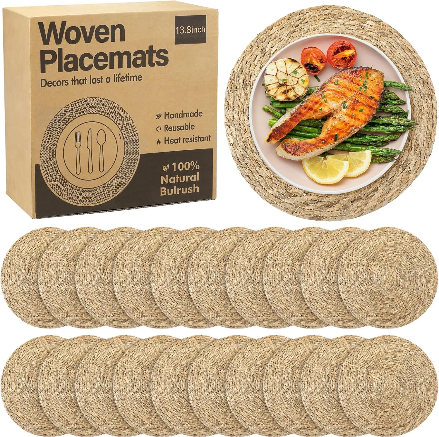 20 Round Woven Placemats 13.8 Inch Boho Rattan Placemats for Dining Table Heat Protection
20 Round Woven Placemats 13.8 Inch Boho Rattan Placemats for Dining Table Heat Protection