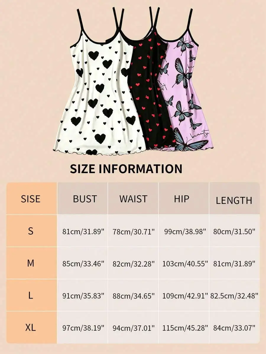 3 Piece Women Sleep Dress Camisole Nightgown With Heart Butterfly Pattern Lightweight Sleeveless Summer Nightwear
3 Piece Women Sleep Dress Camisole Nightgown With Heart Butterfly Pattern Lightweight Sleeveless Summer Nightwear