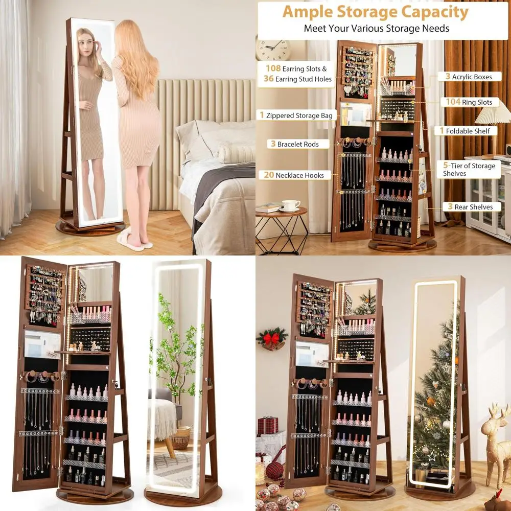 Стоячий шкаф для ювелирных изделий из орехового дерева с зеркалом в полный рост, светодиодной подсветкой и задними полками для хранения
Стоячий шкаф для ювелирных изделий из орехового дерева с зеркалом в полный рост, светодиодной подсветкой и задними полками для хранения