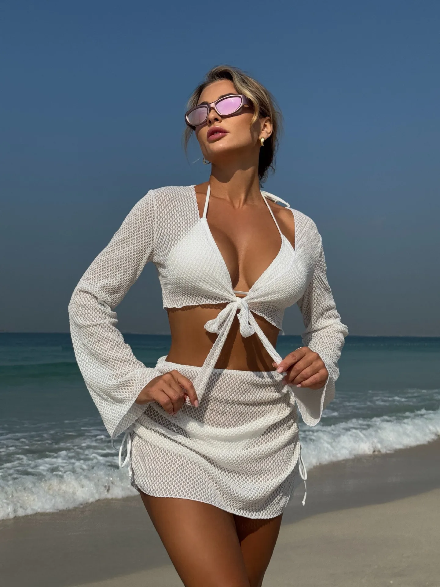Summer Holiday 4 Piece Bikini Set 2026 Women Sexy White Long Sleeve Cover Up and Skirt Swimsuit Beach Bathing Suit Pool Swimwear
Summer Holiday 4 Piece Bikini Set 2026 Women Sexy White Long Sleeve Cover Up and Skirt Swimsuit Beach Bathing Suit Pool Swimwear