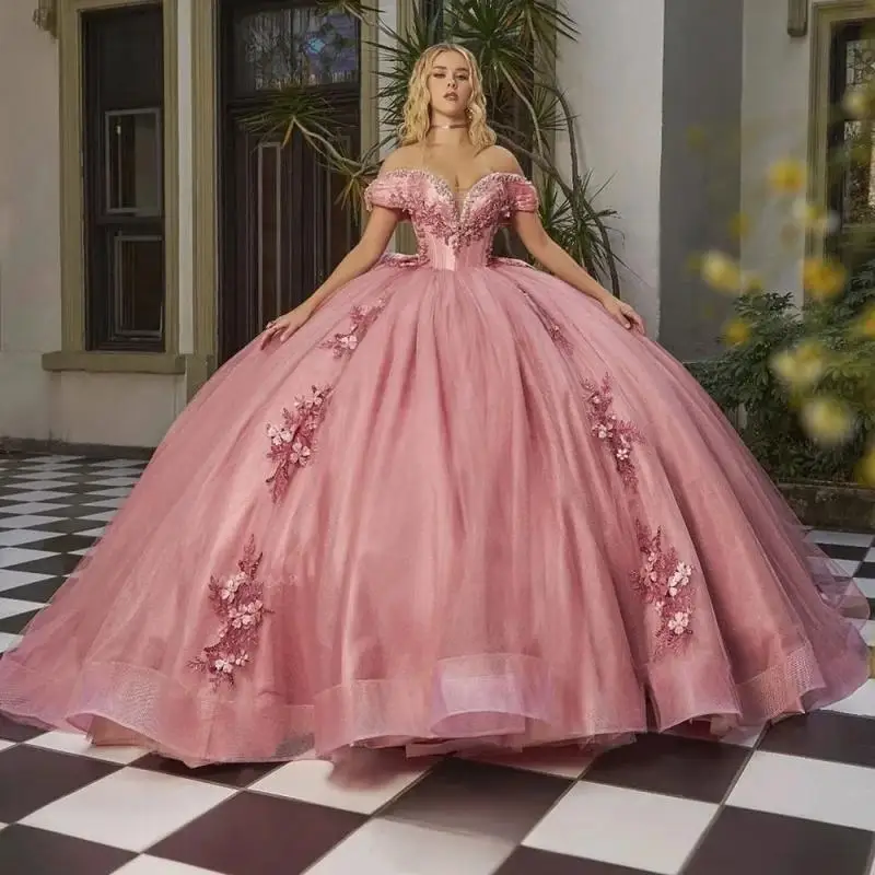 Customized Pink Bling Rhinestones 15 Quinceanera Ball Gown Royal Train Off the Shoulder Flower Applique Vestidos De Graduaction
Customized Pink Bling Rhinestones 15 Quinceanera Ball Gown Royal Train Off the Shoulder Flower Applique Vestidos De Graduaction
