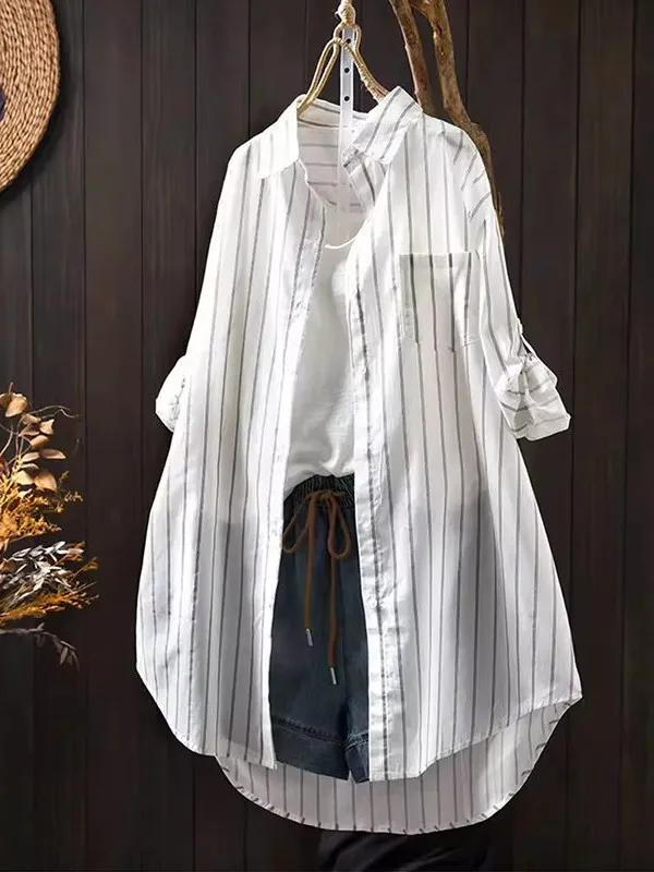 plus Size Women's Summer Casual Long Sleeve Shirt Sun Protection Vertical Stripes Medium Length Coat Outerwear for Heavy People
plus Size Women's Summer Casual Long Sleeve Shirt Sun Protection Vertical Stripes Medium Length Coat Outerwear for Heavy People