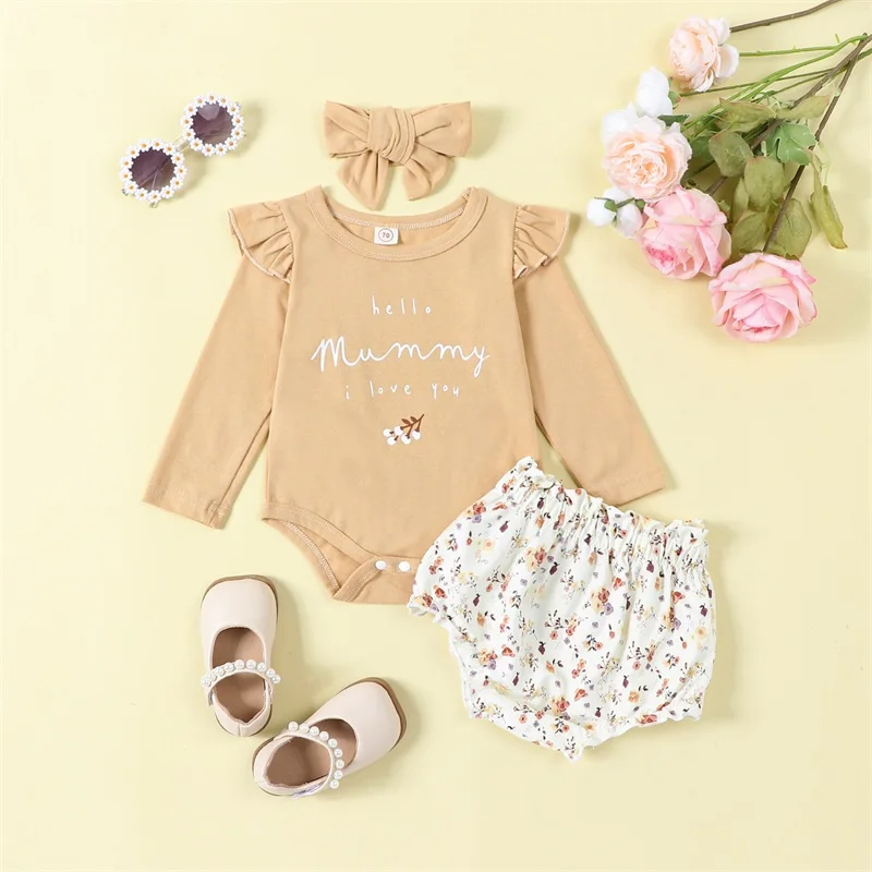 Infant Baby Girl Fall Clothes Hello Mommy I Love You Ruffle Long Sleeve Romper Floral Shorts Set 3Pcs Fall Outfits
Infant Baby Girl Fall Clothes Hello Mommy I Love You Ruffle Long Sleeve Romper Floral Shorts Set 3Pcs Fall Outfits