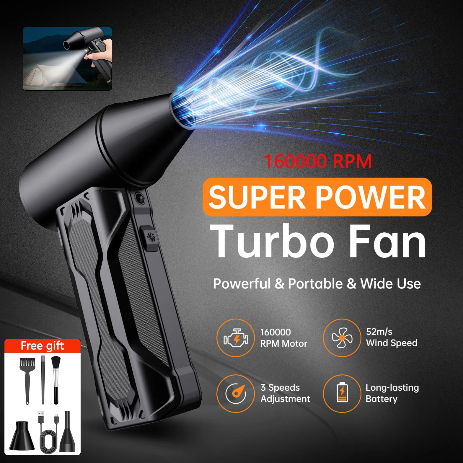 Мини-турбореактивный вентилятор, турбовентилятор 160000 об/мин, 3-ступенчатая регулируемая электрическая воздушная тряпка, скорость ветра, 52 м/с, бесщеточный двигатель, ручной 
Мини-турбореактивный вентилятор, турбовентилятор 160000 об/мин, 3-ступенчатая регулируемая электрическая воздушная тряпка, скорость ветра, 52 м/с, бесщеточный двигатель, ручной