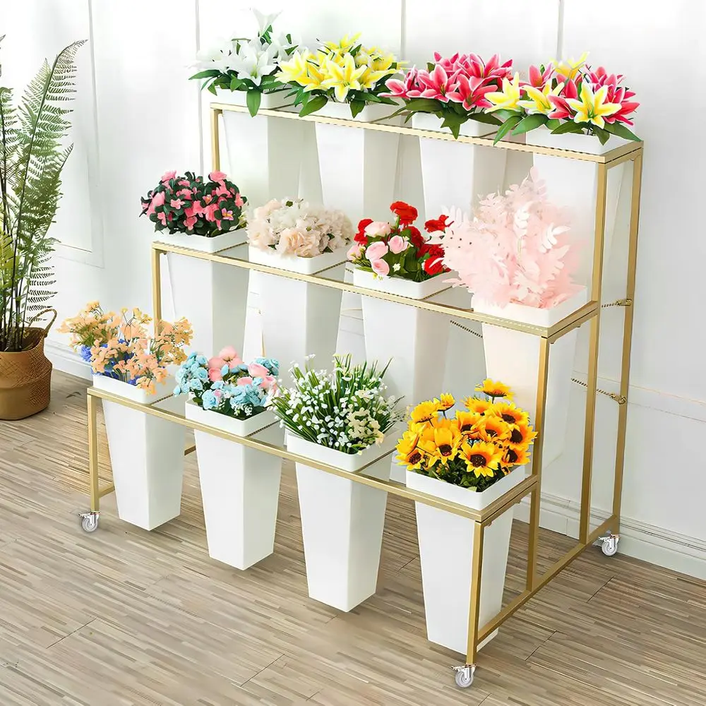 3-Tier Metal Plant Cart with 12 White Buckets, Heavy Duty, for Indoor Plants, Weddings, and Florist Displays (Gold & White)
3-Tier Metal Plant Cart with 12 White Buckets, Heavy Duty, for Indoor Plants, Weddings, and Florist Displays (Gold & White)