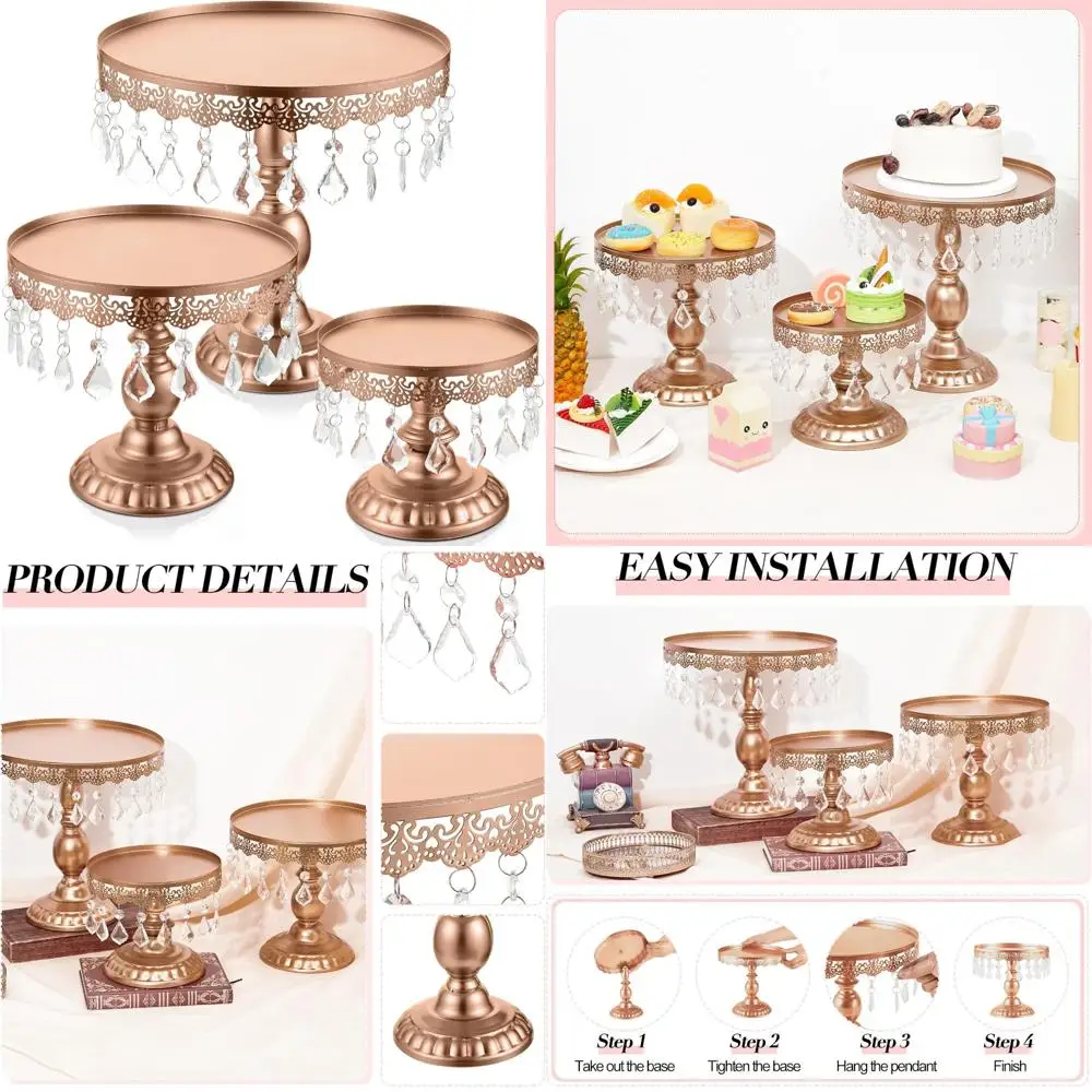 Round 3-Tier Cake Stand with Crystal Pendants for Weddings, Events, and Birthday Parties
Round 3-Tier Cake Stand with Crystal Pendants for Weddings, Events, and Birthday Parties