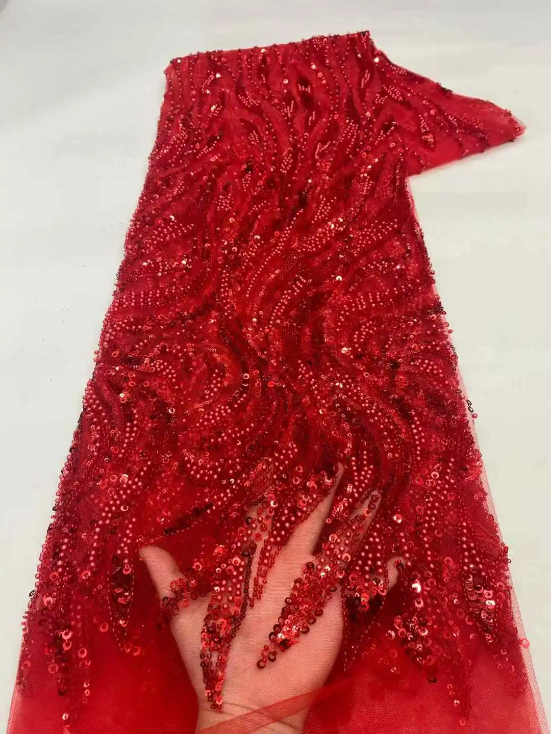 Red Luxury French Mesh Beaded Lace Fabric High Quality African Sequins Groom Lace Fabrics For Nigerian Wedding Dress
Red Luxury French Mesh Beaded Lace Fabric High Quality African Sequins Groom Lace Fabrics For Nigerian Wedding Dress