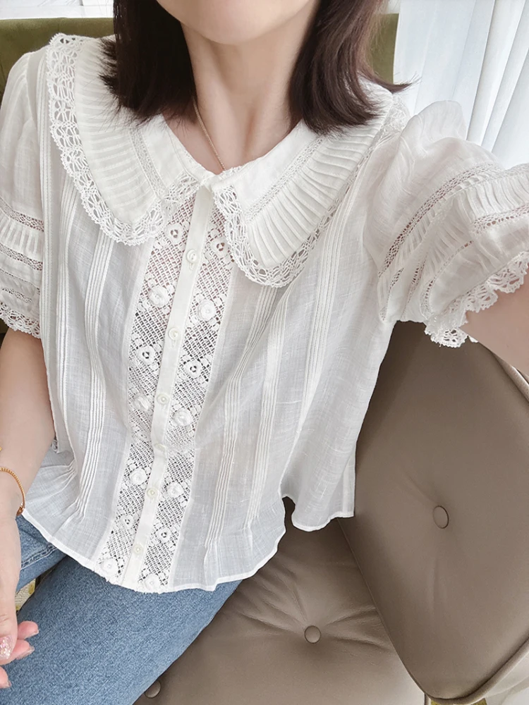Retro Romantic Doll Collar Lace Splicing Heavy Embroidery Linen Short Sleeve Bubble Sleeve Loose Shirt Breathable Summer Wome...
Retro Romantic Doll Collar Lace Splicing Heavy Embroidery Linen Short Sleeve Bubble Sleeve Loose Shirt Breathable Summer Wome...