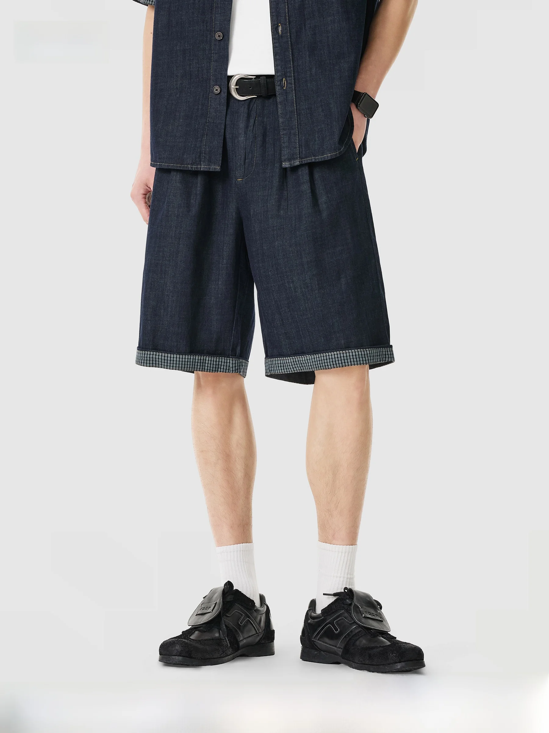 DPX Summer Cotton Linen Men's Casual Shorts Loose Fit Contrast Color Plaid Splicing Five-Quarter Length Straight Leg Jeans
DPX Summer Cotton Linen Men's Casual Shorts Loose Fit Contrast Color Plaid Splicing Five-Quarter Length Straight Leg Jeans