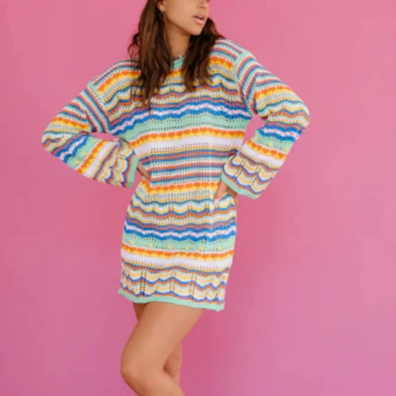 Women's long-sleeved sweater dress colorful rainbow sweater new top sweater striped mid-length pullover dress autumn7376#
Women's long-sleeved sweater dress colorful rainbow sweater new top sweater striped mid-length pullover dress autumn7376#
