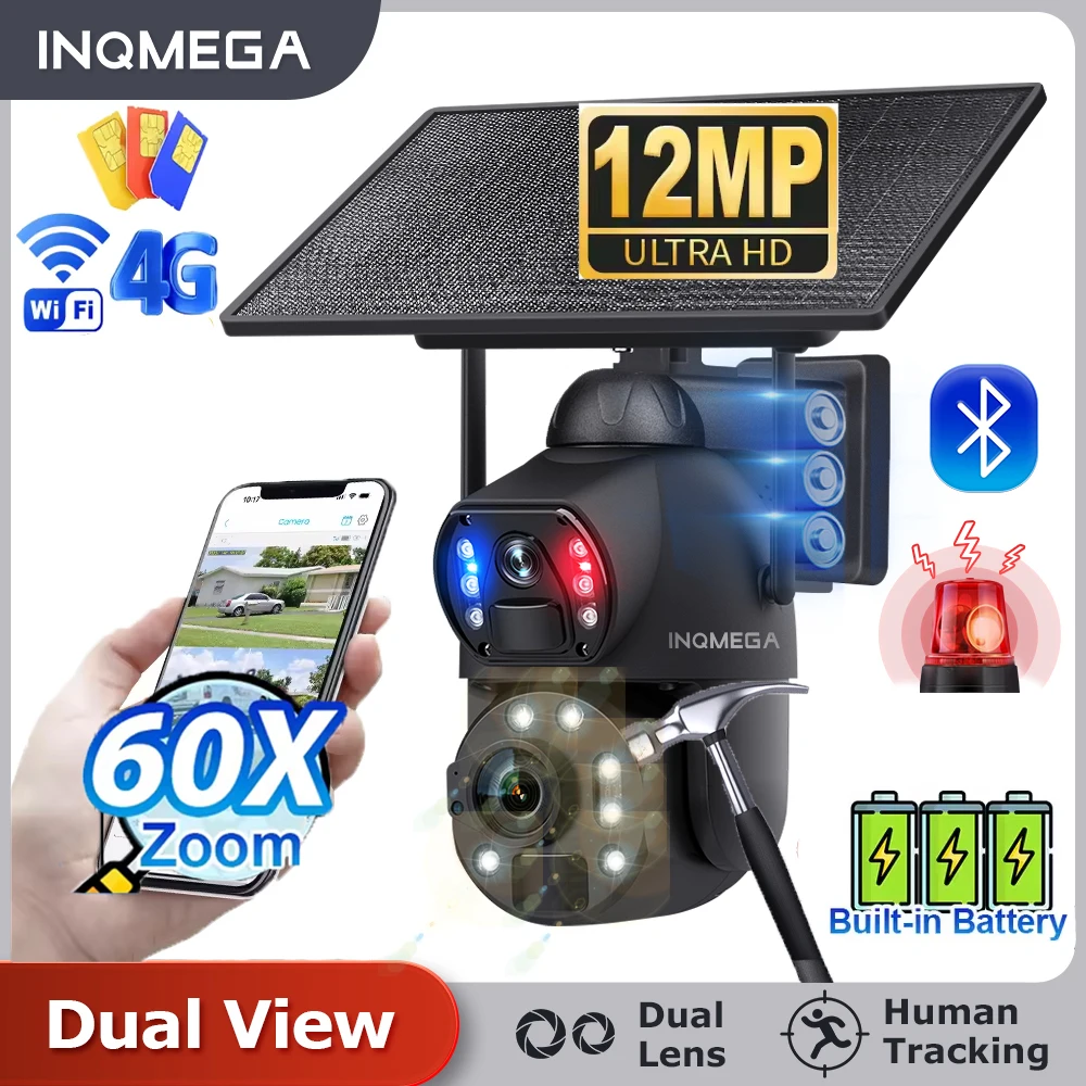 INQMEGA 6K 12MP 60X Zoom 4G Solar Camera Dual Lens Dual Screen Human Detect Auto Tracking Outdoor 10W Solar Panel Metal casing
INQMEGA 6K 12MP 60X Zoom 4G Solar Camera Dual Lens Dual Screen Human Detect Auto Tracking Outdoor 10W Solar Panel Metal casing