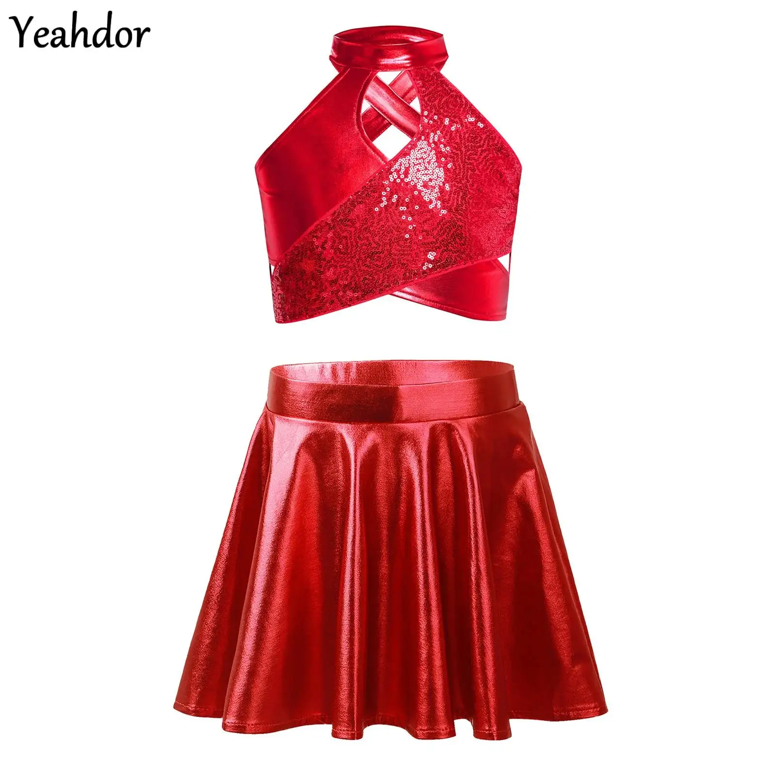 Kids Girls Sparkly Sequins Jazz Dance Outfit Shiny Metallic Crop Top with A-Line Skirt Sets Cheerleading Performance Costumes
Kids Girls Sparkly Sequins Jazz Dance Outfit Shiny Metallic Crop Top with A-Line Skirt Sets Cheerleading Performance Costumes