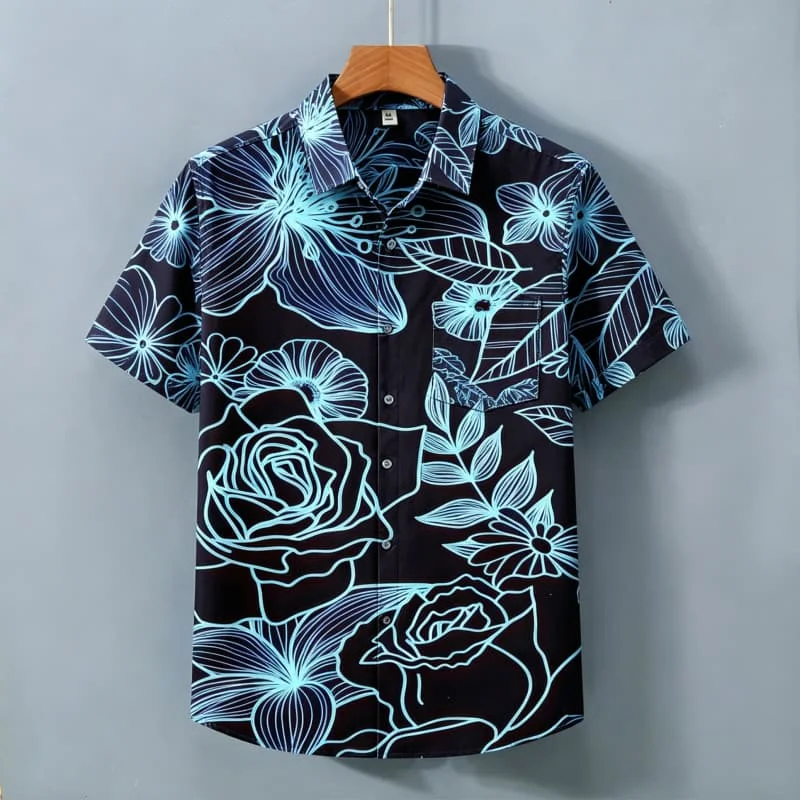 Men's Line Drawing Floral Print Short Sleeved Shirt With pockets, Suitable For Summer Beach Vacations And Artistic Casual wear.
Men's Line Drawing Floral Print Short Sleeved Shirt With pockets, Suitable For Summer Beach Vacations And Artistic Casual wear.