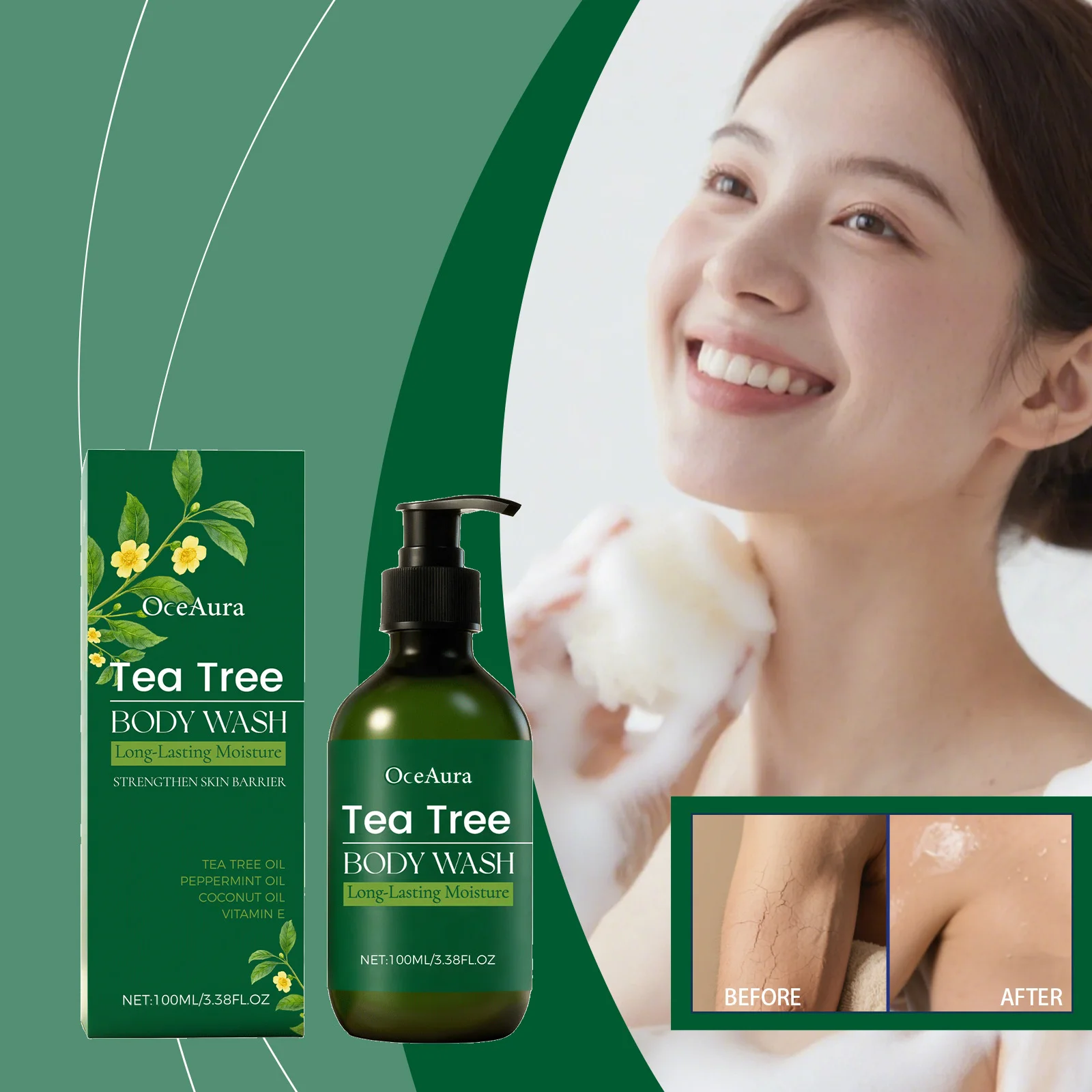 OceAura Tea Tree Refreshing Shower Gel Oil Control Clean Dirt Prevent Pore Blockage Improve Dry Rough Skin Fragrant Body Wash
OceAura Tea Tree Refreshing Shower Gel Oil Control Clean Dirt Prevent Pore Blockage Improve Dry Rough Skin Fragrant Body Wash