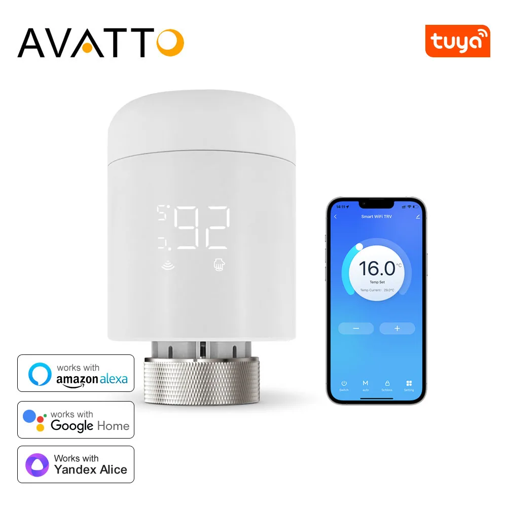 AVATTO Tuya 1-6 шт. WIFI TRV термостатический привод радиатора клапан умный контроллер температуры работает с Alexa Google Home
AVATTO Tuya 1-6 шт. WIFI TRV термостатический привод радиатора клапан умный контроллер температуры работает с Alexa Google Home