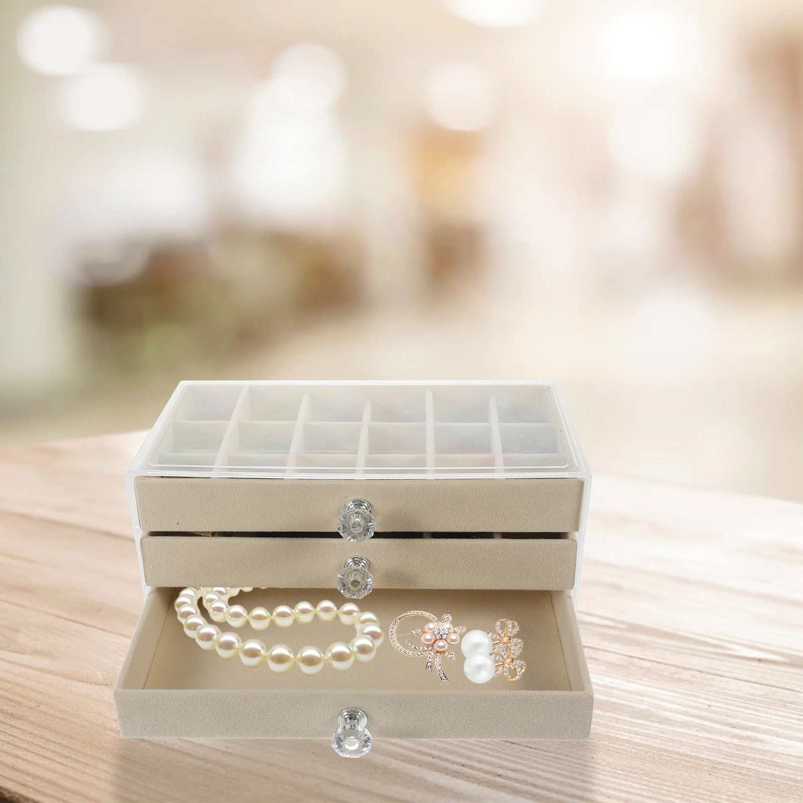 37 Compartments 3 Tier Jewelry Box Beige Large Capacity Drawer ganizer Earring Ring Necklace Storage Container
37 Compartments 3 Tier Jewelry Box Beige Large Capacity Drawer ganizer Earring Ring Necklace Storage Container