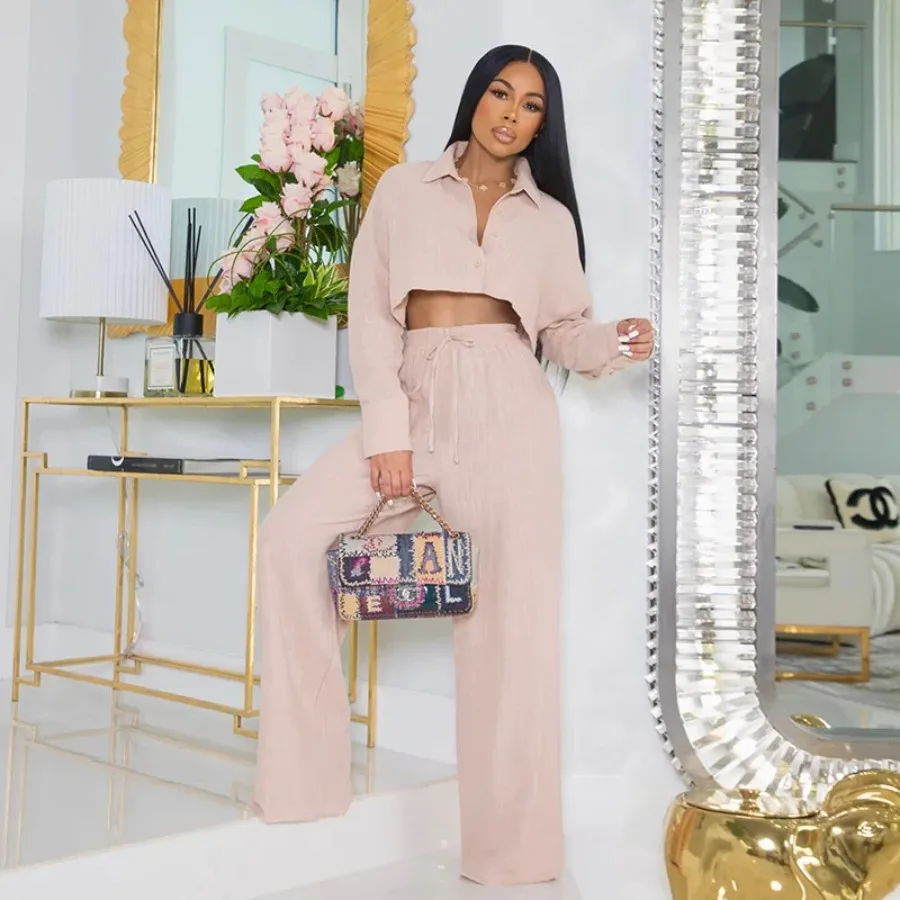 Fashion Women's Set Long Sleeve Mini Shirt and Wide Leg Straight Pants Suit 2024 Chic Two 2 Piece Set Outfits Tracksuit
Fashion Women's Set Long Sleeve Mini Shirt and Wide Leg Straight Pants Suit 2024 Chic Two 2 Piece Set Outfits Tracksuit