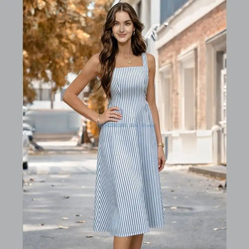 340D Elegant Waist Defining Sleeveless Square Neck Striped Long Dress Cotton Blend For Women Parties
340D Elegant Waist Defining Sleeveless Square Neck Striped Long Dress Cotton Blend For Women Parties