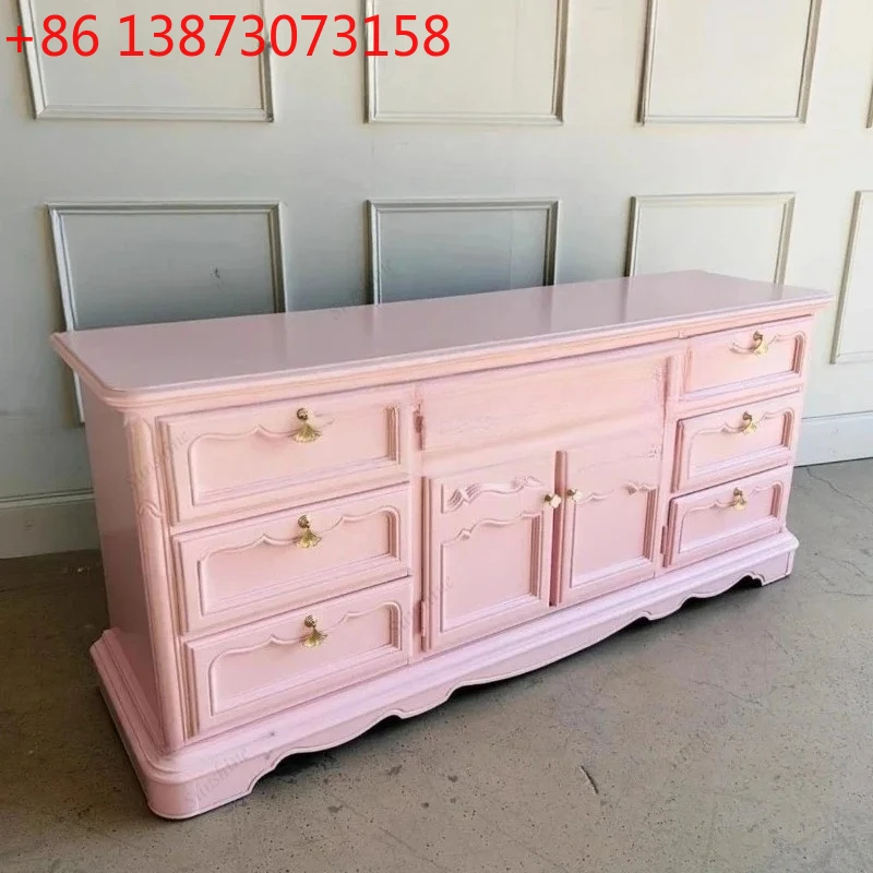 American vintage girly pink solid wood carved sideboard French medieval living room entrance decoration cabinet FT
American vintage girly pink solid wood carved sideboard French medieval living room entrance decoration cabinet FT