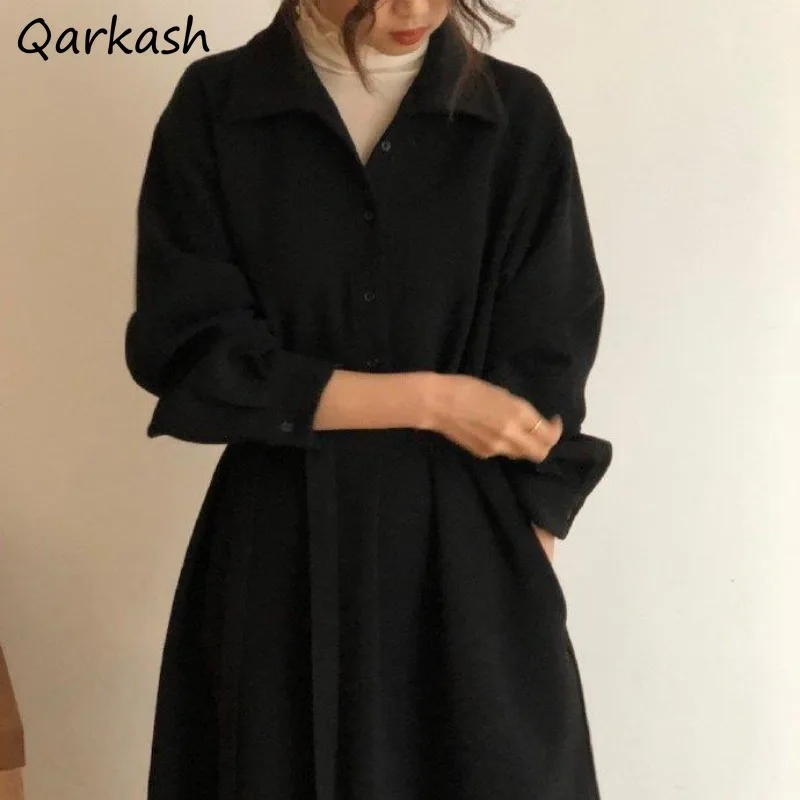 Dresses Women Korean Style Solid Belts Autumn Simple Elegant New Streetwear High Waist Turn-down Collar Casual Office Lady Chic
Dresses Women Korean Style Solid Belts Autumn Simple Elegant New Streetwear High Waist Turn-down Collar Casual Office Lady Chic