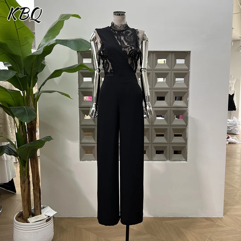 KBQ Solid Temperament Two Piece Sets for Women Stand Collar Sleeveless Sheer Lace Tops High Waist Loose Pants Chic Set Female
KBQ Solid Temperament Two Piece Sets for Women Stand Collar Sleeveless Sheer Lace Tops High Waist Loose Pants Chic Set Female
