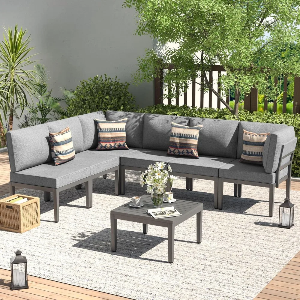 Patio Furniture Set,7 Pieces Metal Modern Outdoor Furniture,Outdoor Sectional Sofa w/5.1" Cushions and Coffee Table for Patio,B
Patio Furniture Set,7 Pieces Metal Modern Outdoor Furniture,Outdoor Sectional Sofa w/5.1" Cushions and Coffee Table for Patio,B