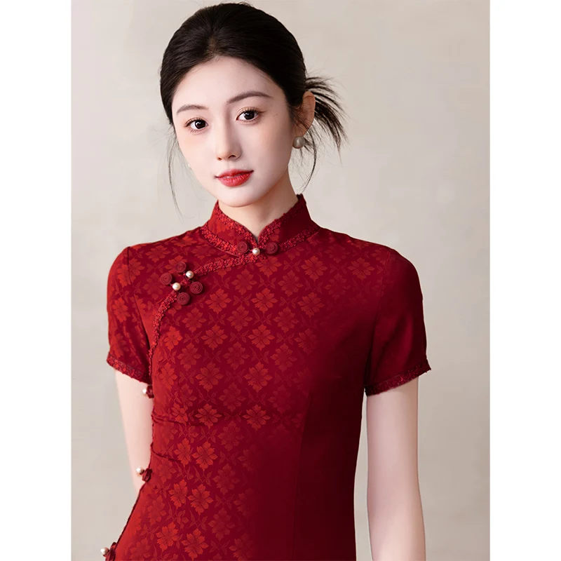 Red Dr Floral Embroidery Daily Wear Engagement Ring Simple Vintage Sle Long Qipao for Women ort Sve
Red Dr Floral Embroidery Daily Wear Engagement Ring Simple Vintage Sle Long Qipao for Women ort Sve