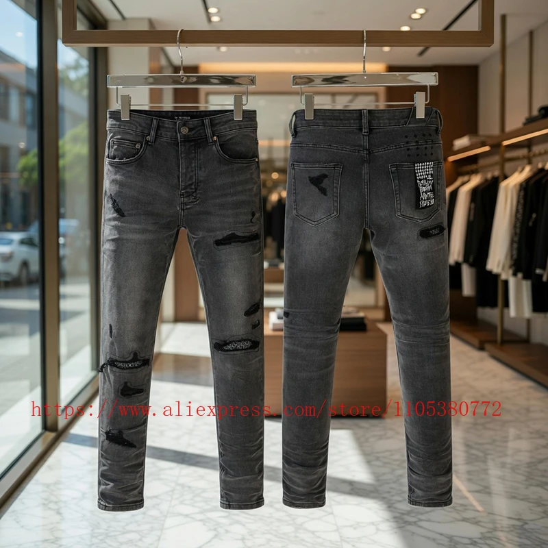 2026 Latest Design Men's Vintage Grey Washed Jeans Knee Ripped Distressed Slim Fit Denim Pants Streetwear Hip Hop Casual Pants
2026 Latest Design Men's Vintage Grey Washed Jeans Knee Ripped Distressed Slim Fit Denim Pants Streetwear Hip Hop Casual Pants