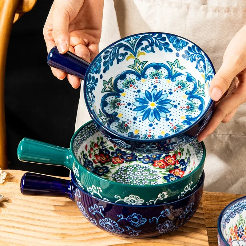 Ceramic handle bowl Household cutlery Fruit salad bowl with handle Baking bowl Oven baked rice cutlery
Ceramic handle bowl Household cutlery Fruit salad bowl with handle Baking bowl Oven baked rice cutlery