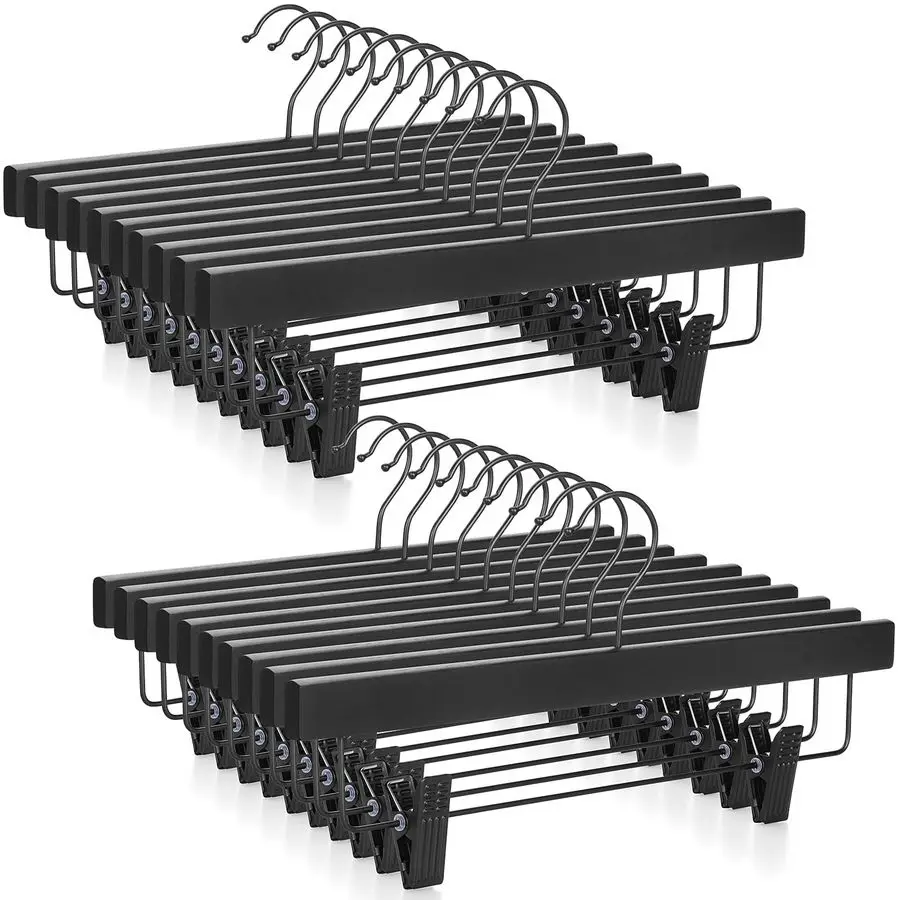 Wooden Pants Hangers 20 Pack, Black Skirt Hanger with Clips and Rotatable Hook, Durable Rubber Wood Hangers for Skirts, Pants, J
Wooden Pants Hangers 20 Pack, Black Skirt Hanger with Clips and Rotatable Hook, Durable Rubber Wood Hangers for Skirts, Pants, J
