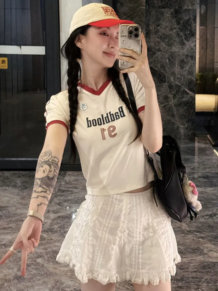 American Sle Spor ort Sve V-Ne T-irt Women's Slim Fit Summer Casual Print Cotton Top Fem Summer Wear
American Sle Spor ort Sve V-Ne T-irt Women's Slim Fit Summer Casual Print Cotton Top Fem Summer Wear