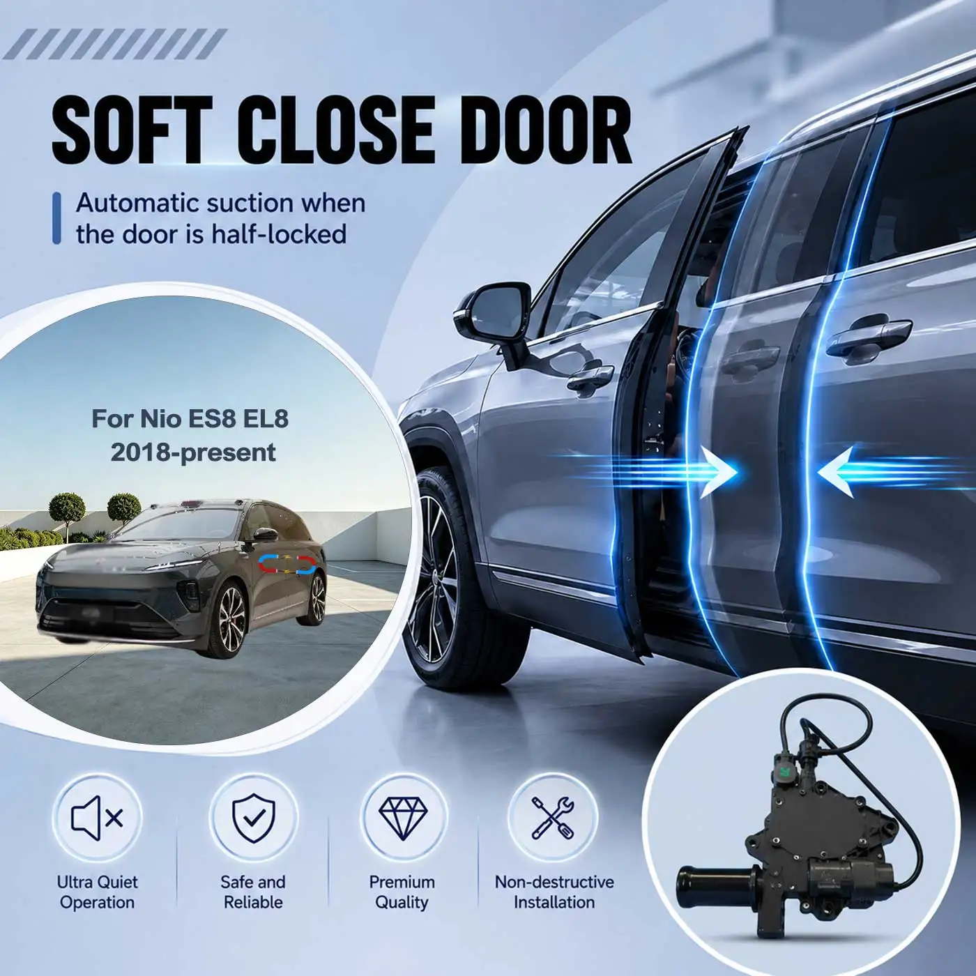 For Nio ES8 EL8 2018-present Electric Soft Close Door Auto Pull-In Suction Lock Intelligent Silent Closer Kit
For Nio ES8 EL8 2018-present Electric Soft Close Door Auto Pull-In Suction Lock Intelligent Silent Closer Kit