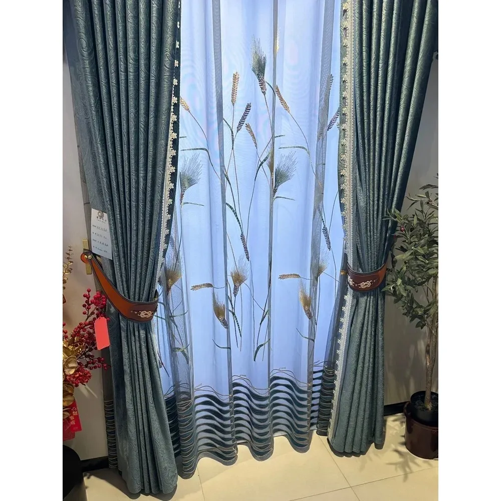 Customized Blue Wheat Embroidery Gauze Curtain Relief Velvet Curtains for Living Room Bedroom Balcony French Window Finished
Customized Blue Wheat Embroidery Gauze Curtain Relief Velvet Curtains for Living Room Bedroom Balcony French Window Finished