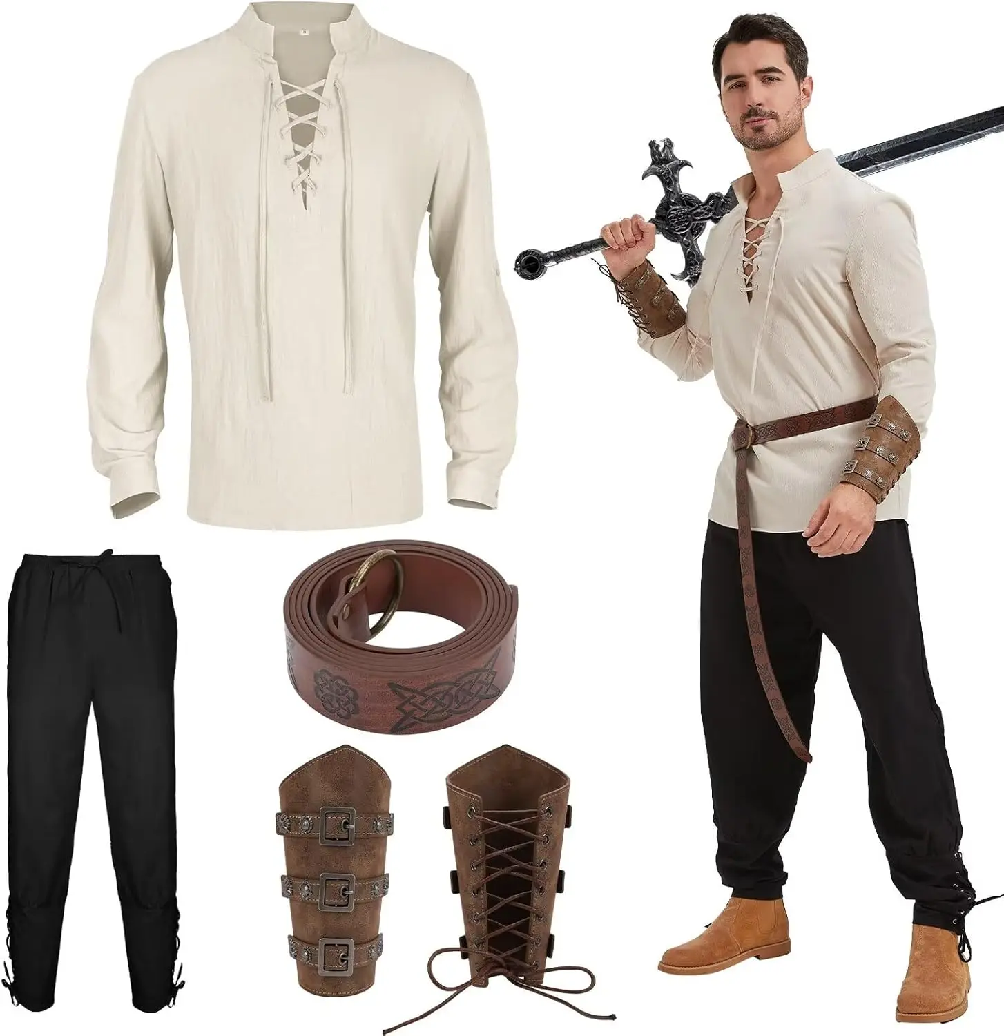 5 Pcs Men Six Piece Medieval Pirate Set Viking Style Halloween Renaissance Costume
5 Pcs Men Six Piece Medieval Pirate Set Viking Style Halloween Renaissance Costume