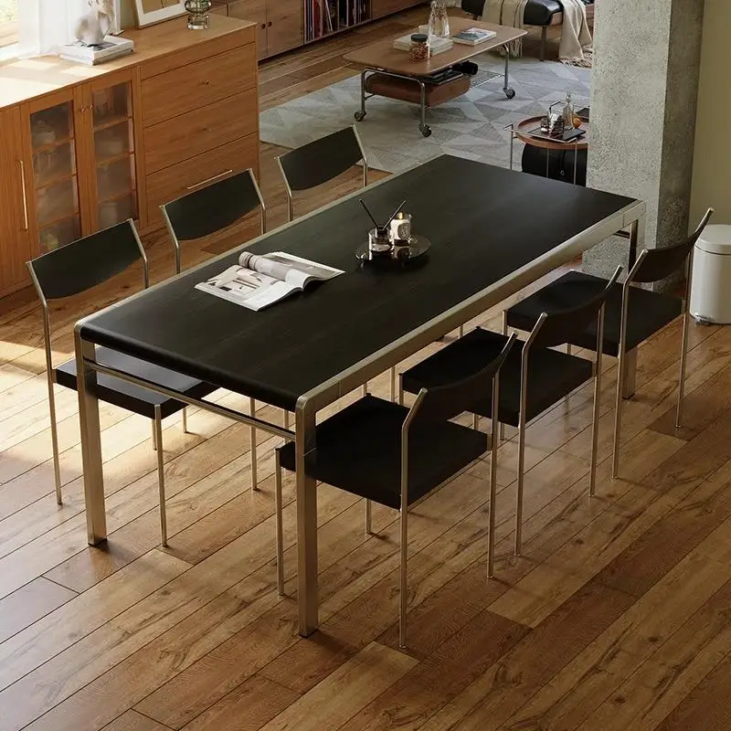 Ash wood dining table household small apartment medium and ancient stainless steel solid wood rectangular dining table
Ash wood dining table household small apartment medium and ancient stainless steel solid wood rectangular dining table