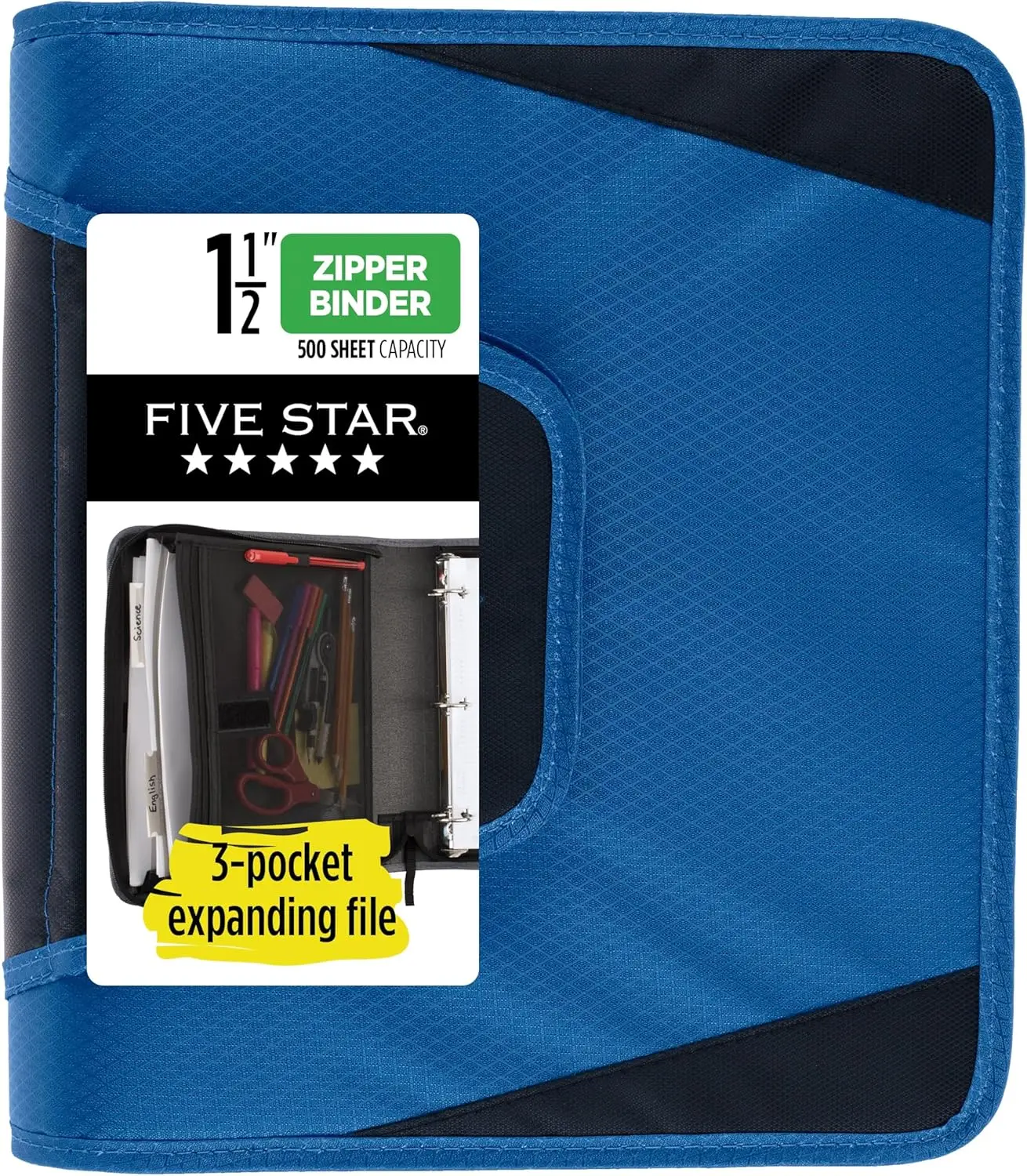 1.5" 3-Ring Zipper Binder with Expanding File, 500-Sheet Capacity, Blue
1.5" 3-Ring Zipper Binder with Expanding File, 500-Sheet Capacity, Blue