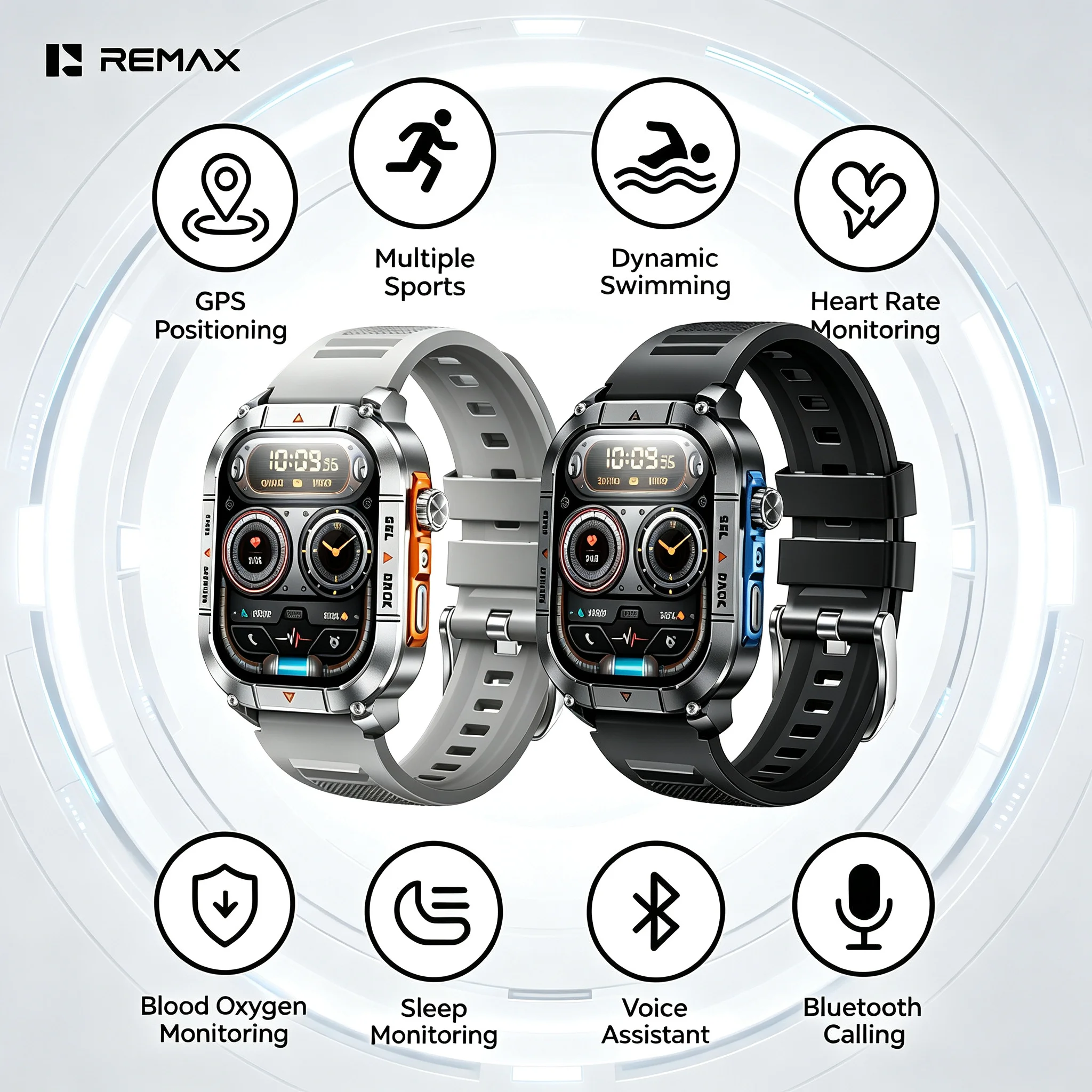 REMAX GPS Outdoor Smart Watch 1.96 AMOLED Display 100+ Sports Modes 3ATM Waterproof Fitness Tracker Heart Rate Monitor
REMAX GPS Outdoor Smart Watch 1.96 AMOLED Display 100+ Sports Modes 3ATM Waterproof Fitness Tracker Heart Rate Monitor