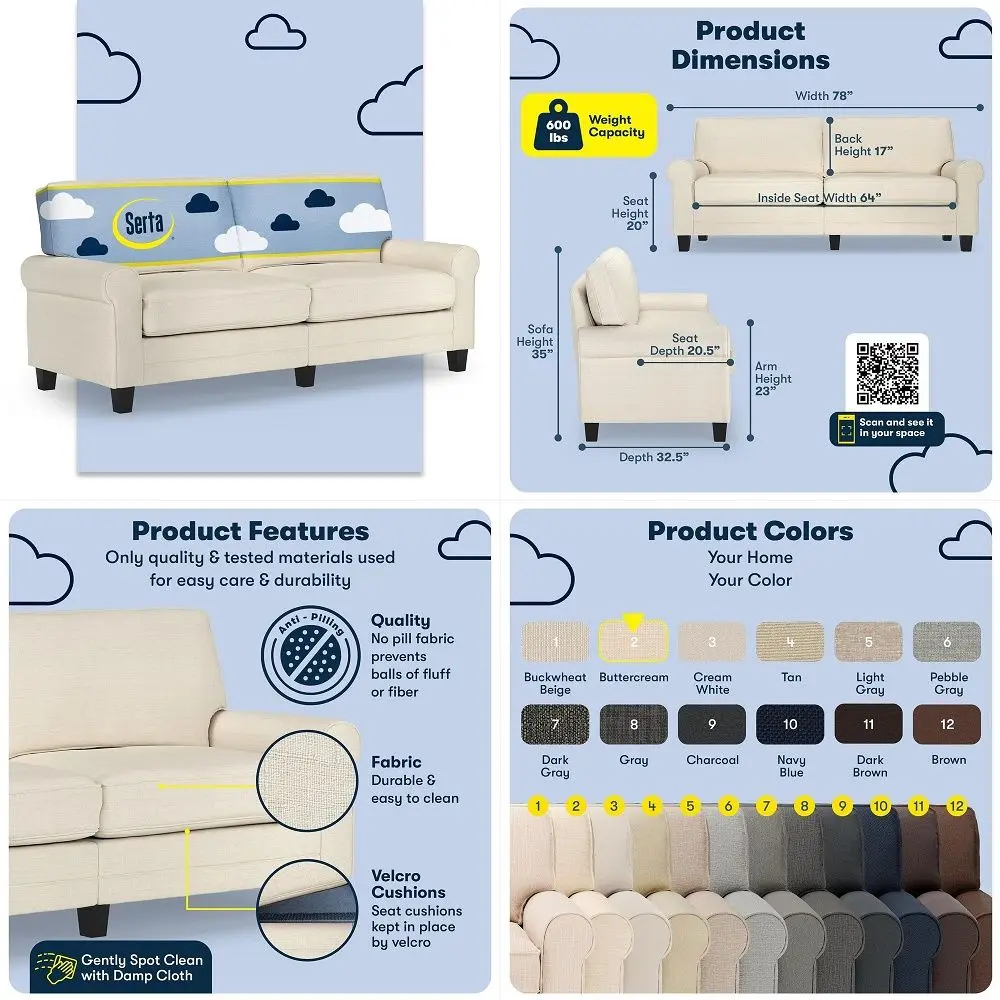 Copenhagen 78 Rolled Arm Sofa, Easy Care Polyester, Soft Pillow Back, Pocket Coil Seat Cushions, Removable Covers, Loveseat or
Copenhagen 78 Rolled Arm Sofa, Easy Care Polyester, Soft Pillow Back, Pocket Coil Seat Cushions, Removable Covers, Loveseat or