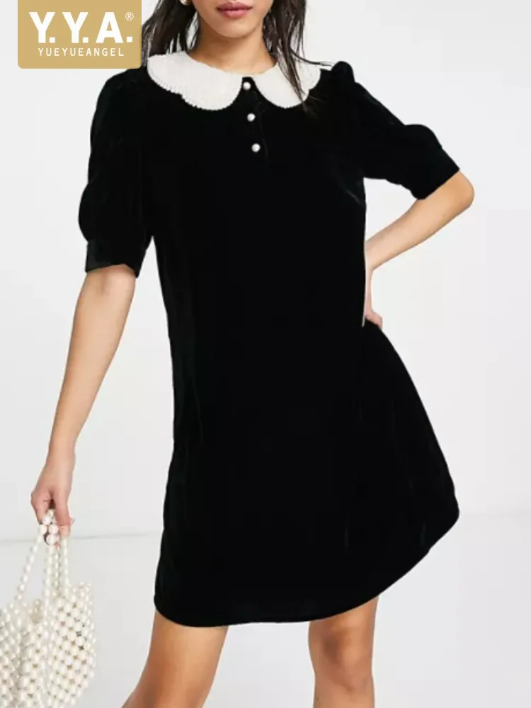 Spring Summer Women Velvet Dress Kawaii Pearls Peter pan Collar A-Line Dresses Vintage Ladies Designer Party Black Short Dress
Spring Summer Women Velvet Dress Kawaii Pearls Peter pan Collar A-Line Dresses Vintage Ladies Designer Party Black Short Dress