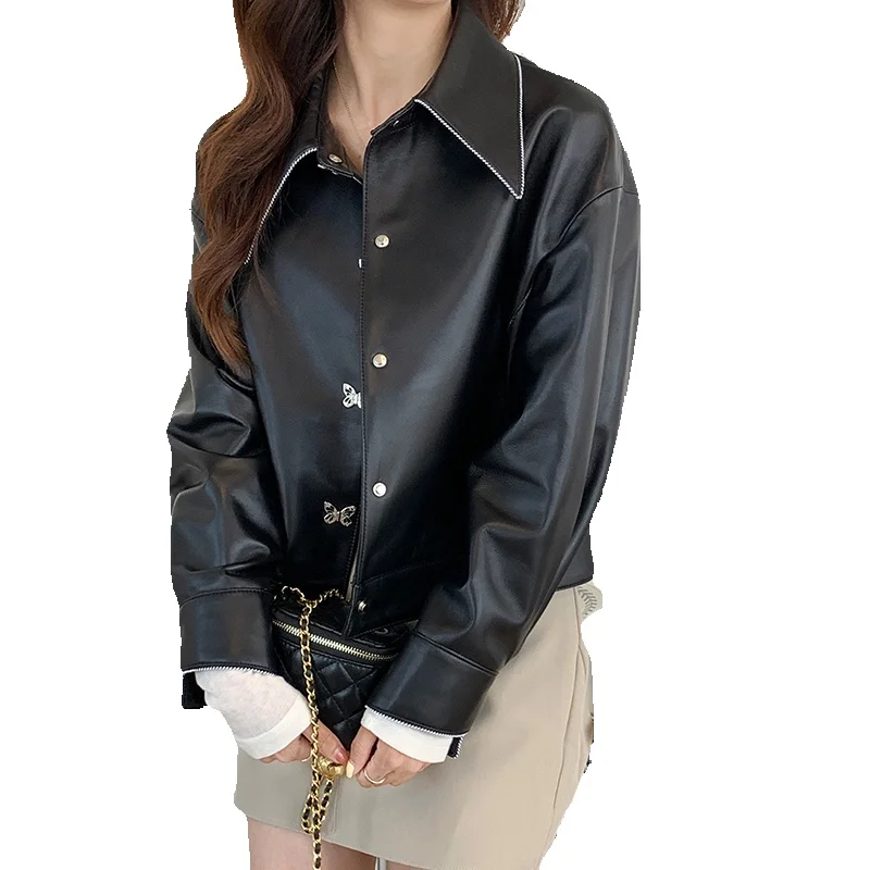 Genuine Leather Jacket Women's Short Motorcycle Slim Fit Flip Collar Leather Jacket Women's Jacket
Genuine Leather Jacket Women's Short Motorcycle Slim Fit Flip Collar Leather Jacket Women's Jacket