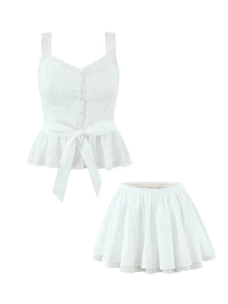 HH Women's Summer Fashion Sexy Lace Strappy Bow Halter Top+Elegant Lace Multi-Layered Puffy With Safety Pants Inside Mini Skirt
HH Women's Summer Fashion Sexy Lace Strappy Bow Halter Top+Elegant Lace Multi-Layered Puffy With Safety Pants Inside Mini Skirt