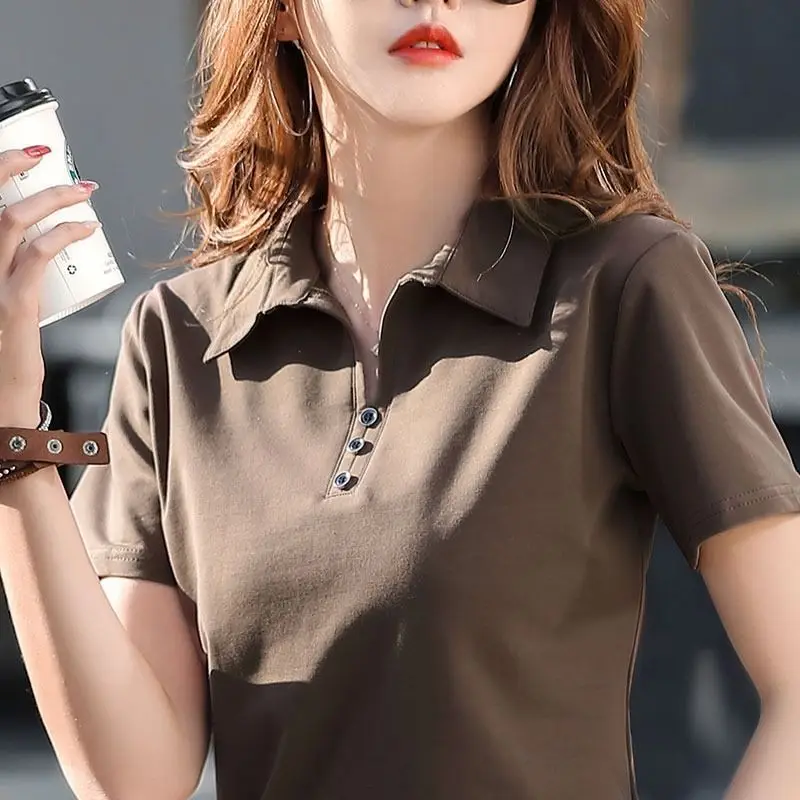Female Tee Baggy 100℅ Cotton T-shirts Plain Button with Women's Polo Shirts Collar in Trend 2024 Korean Popular Clothes Luxury
Female Tee Baggy 100℅ Cotton T-shirts Plain Button with Women's Polo Shirts Collar in Trend 2024 Korean Popular Clothes Luxury