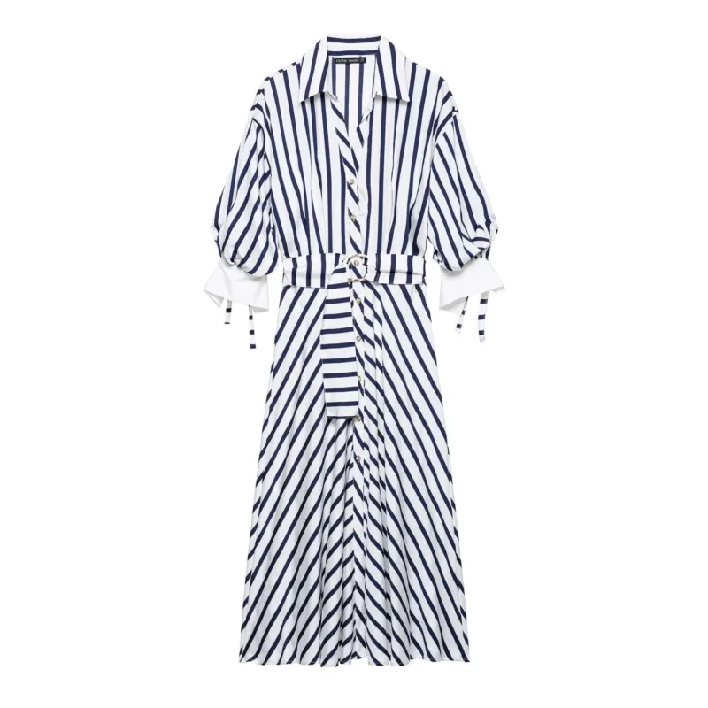 Women's Striped Long Dress with Belt New 2026 Spring Autumn Casual Shirt Style Pletaed Hem Dress Fashion Female Chic Dresses
Women's Striped Long Dress with Belt New 2026 Spring Autumn Casual Shirt Style Pletaed Hem Dress Fashion Female Chic Dresses