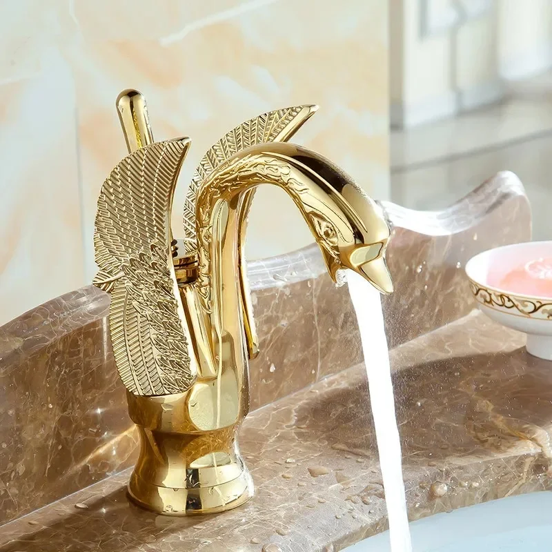Swan Design Gold Plated Wash Basin Faucet, Luxury Hotel Style Copper Mixer Tap with Hot and Cold Features
Swan Design Gold Plated Wash Basin Faucet, Luxury Hotel Style Copper Mixer Tap with Hot and Cold Features