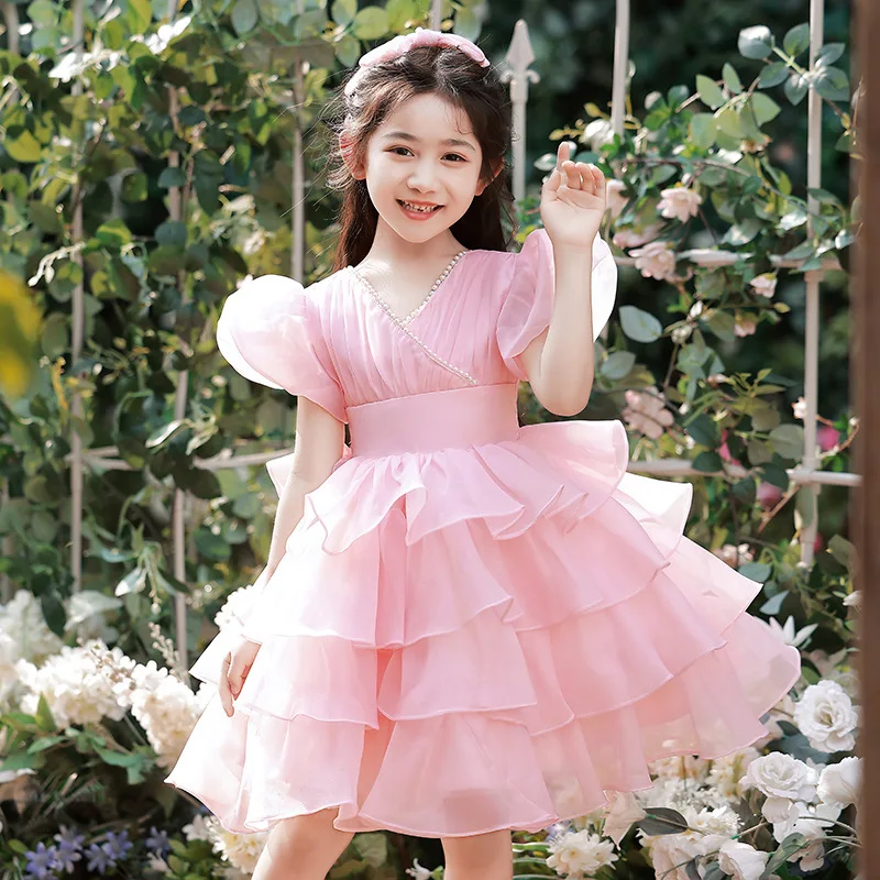 2025 Summer Fairy Girls Formal Dress Pink Puffy Princess Gown Bubble Sleeves Flower Girl Wedding Birthday Party Kids Clothes
2025 Summer Fairy Girls Formal Dress Pink Puffy Princess Gown Bubble Sleeves Flower Girl Wedding Birthday Party Kids Clothes