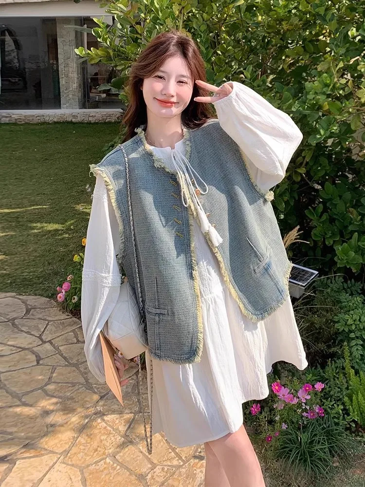 Spring Faion plus Size Women's Denim Vest Dr Korean Sle Agel ular Two-Piece Set Long Sve round Ne Button Cl...
Spring Faion plus Size Women's Denim Vest Dr Korean Sle Agel ular Two-Piece Set Long Sve round Ne Button Cl...