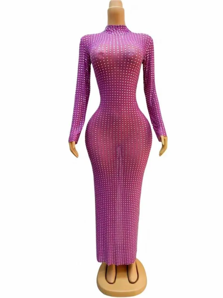 New Sexy See Through Purple Mesh Long Rhinestone Birthday Party Dresses For Women
New Sexy See Through Purple Mesh Long Rhinestone Birthday Party Dresses For Women